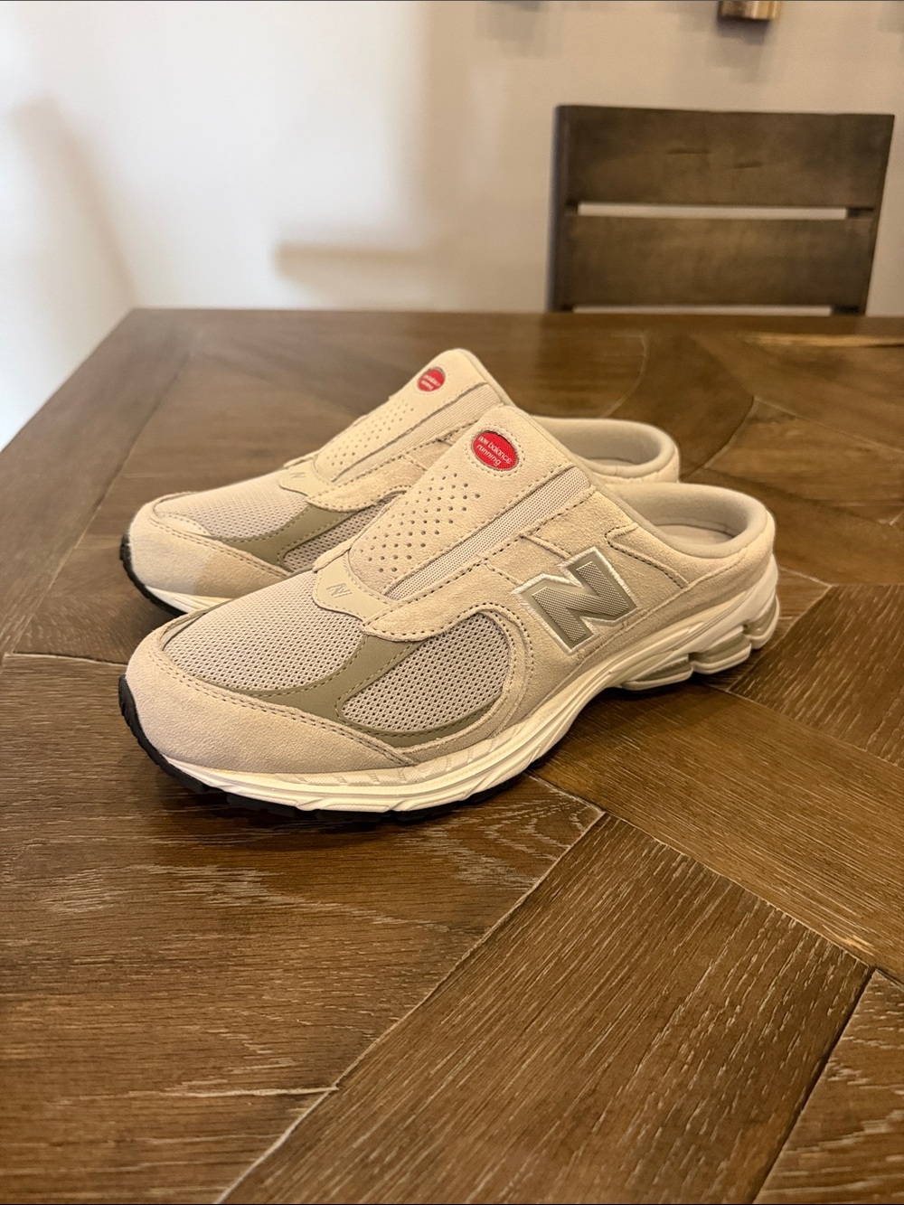 New Balance Men's Beige and Light Gray Slip-On Clog Sneakers